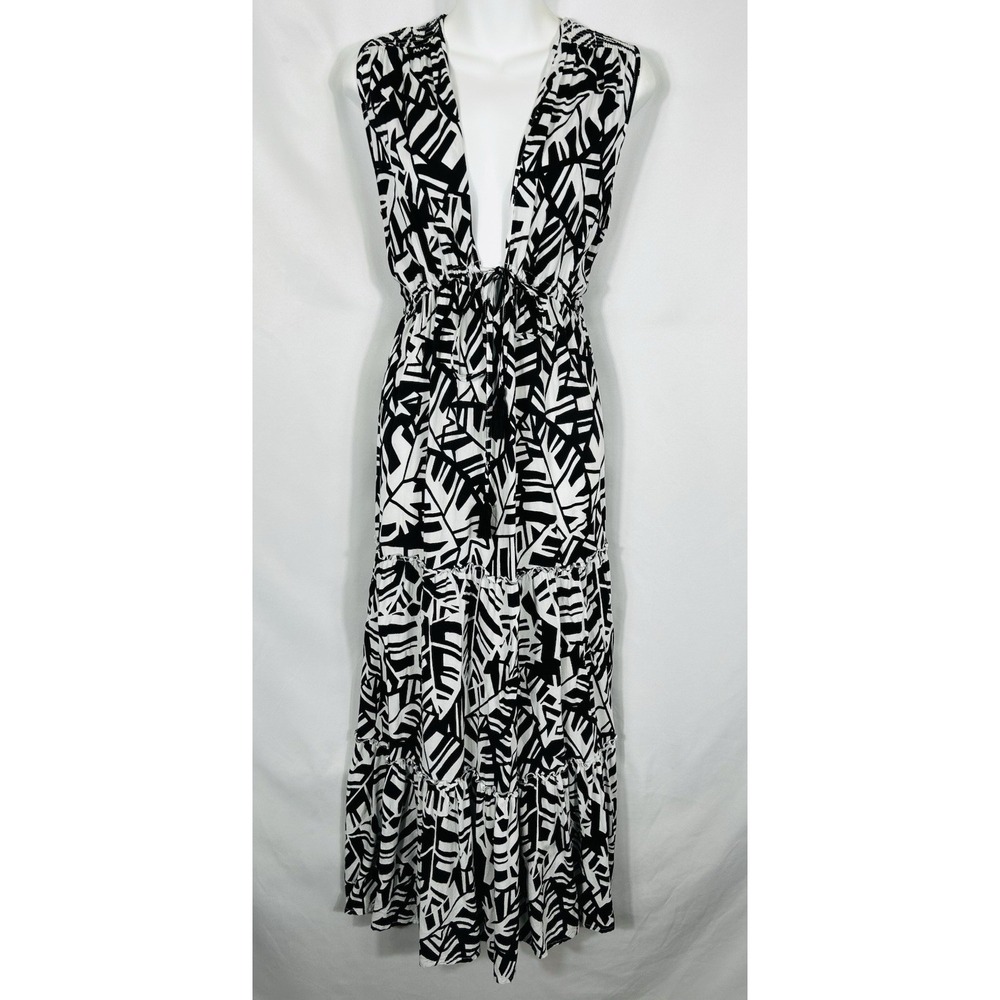 Blue Island Womens Black & White Dress Maxi Cover Up Size XL Tiered Beach Resort